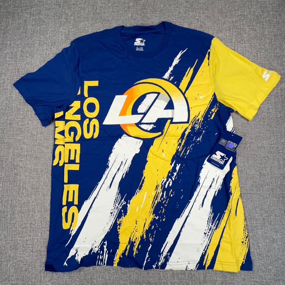 Starter Los Angeles Rams Extreme Defender T-Shirt Mens XL Blue Yellow Splash NEW - Picture 2 of 10